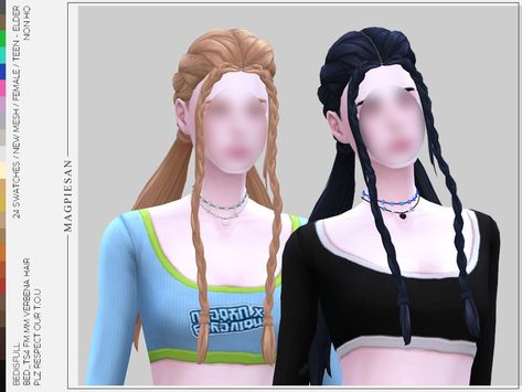 The Sims Resource - Verbena hair Sims 4 Two Braids Cc, Hair Without Bangs, Ts4 Hair, Sims 4 Hair Male, Gold Lipstick, 4 Braids, Hair Male, Find Hairstyles, Platform Chelsea Boots