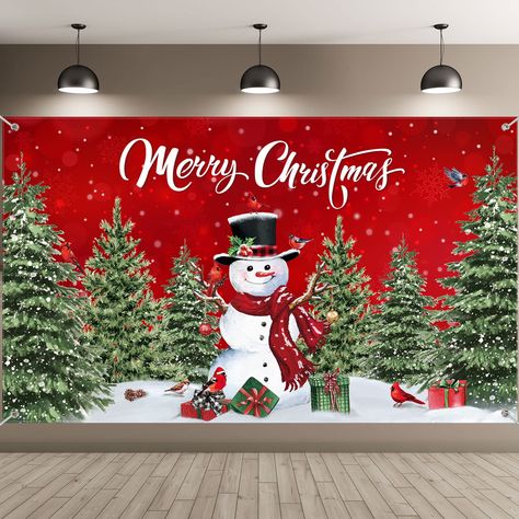 PRICES MAY VARY. Merry Christmas banner: comes with 1 piece Xmas photography background together with a 20 feet hanging rope, easy to hang through the copper grommet, very convenient to use; Proper size and enough long rope to support your different hanging usages Delicate Christmas design: Christmas photo prop is filled with elements like scene of snowing, Christmas ornaments such as Christmas tree, snowman, Christmas gifts, cardinals and so on; The whole background is filled with warm, pleasan Xmas Photography, Christmas Party Backdrop, Free Christmas Backgrounds, Photo Backdrop Christmas, Christmas Background Images, Christmas Party Decoration, Christmas Backdrop, Christmas Photo Props, Picture Banner