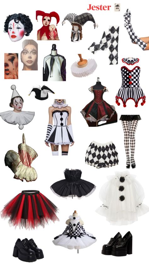 Clown Halloween costume Jester Costume Halloween, Jester Halloween Costume, Clown Costume Diy, Cute Clown Costume, Jester Halloween, Queen Of Hearts Halloween Costume, Clown Costume Women, Badass Halloween Costumes, Clown Dress