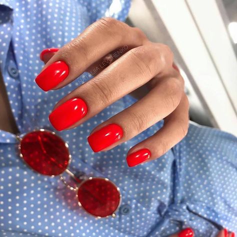 Red Nails Square, Bright Red Nails, Red Acrylic Nails, Gel Mani, Nails Square, Bright Nails, Red Nail, Manicure Ideas, 1980s Fashion