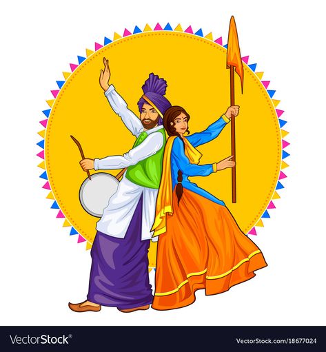 Lohri Wishes, Bhangra Dance, Happy Baisakhi, Punjabi Culture, Indian Artwork, Happy Lohri, Dancing Drawings, Punjabi Couple, Couples Play