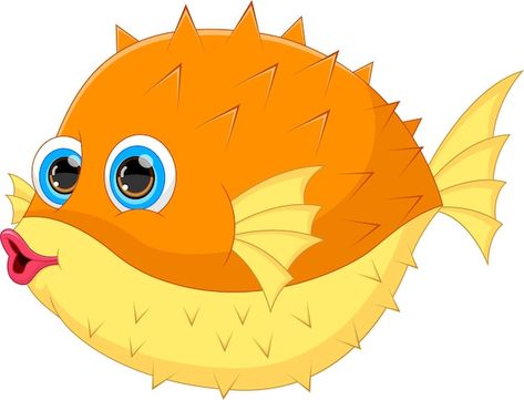 Puffer Fish Cartoon, Cute Puffer Fish, Fish Cartoon, Beach Stuff, Puffer Fish, Premium Vector, Graphic Resources, White Background, Puffer