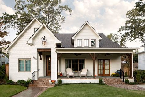 Exteriors — Willow Homes - Birmingham HomeBuilder Rustic Farmhouse Exterior, Farmhouse Front Porch Decorating, Brick Farmhouse, Painted Brick House, Farmhouse Exterior Design, Exterior Design Ideas, Modern Farmhouse Exterior, Casa Exterior, White Brick