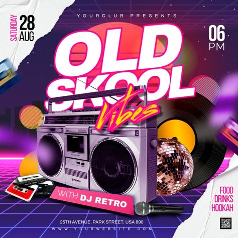 Retro Flyer Design, Back To The 90s Party, Old School Party, Throw Back Thursday, Back To The 80s, Back To The 90s, Y2k Posters, Promotional Poster, New Flyer