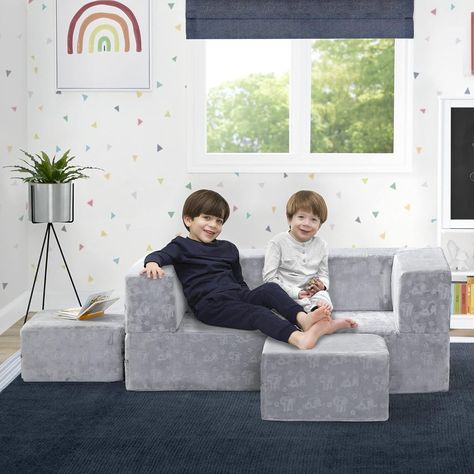 Delta Children Serta Perfect Sleeper Convertible Sofa & Play Set for Kids and Toddlers, Modular Foam Couch and Flip Out Lounger with 2 Ottomans, Grey Foam Couch, Snuggle Chairs, Foam Sofa, Washable Slipcovers, Cozy Chair, Perfect Chair, Delta Children, Ashley Furniture Homestore, Ottoman Sofa