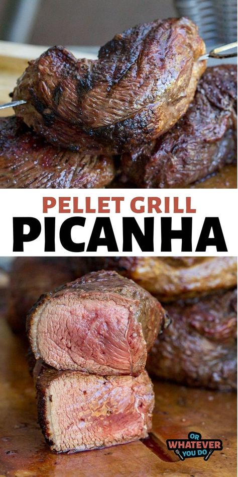 Pellet Grill Picanha is a dish that originated in Argentina but has become quite popular in the states in recent years. A sirloin cap steak is placed onto metal skewers before being seasoned with salt and pepper and cooked on our pellet grill. Grilled Menu, Picanha Recipe, Sirloin Cap, Picanha Steak, Cap Steak, Grilled Dinner Recipes, Winter Dinners, Outdoor Cooking Recipes, South American Recipes