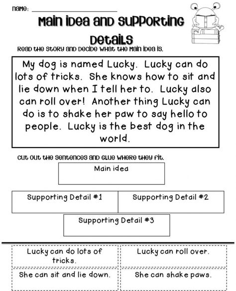 Main Idea Third Grade, Main Idea Kindergarten, Main Idea Lessons, Main Idea Activities, Reading Main Idea, Main Idea And Supporting Details, Third Grade Worksheets, Teaching Main Idea, Main Idea Worksheet