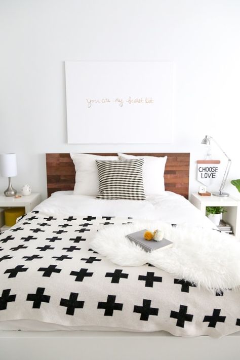 A simple Ikea Hack DIY wooden headboard to make a big statement: a wooden plank headboard is exactly what your bedroom needs for a polished touch! Stikwood Headboard, Ikea Headboard Hack, Ikea Headboard, Ikea Bed Hack, Diy Headboard Wooden, Cama Ikea, Bedroom Hacks, Ikea Bedroom, Ikea Furniture Hacks