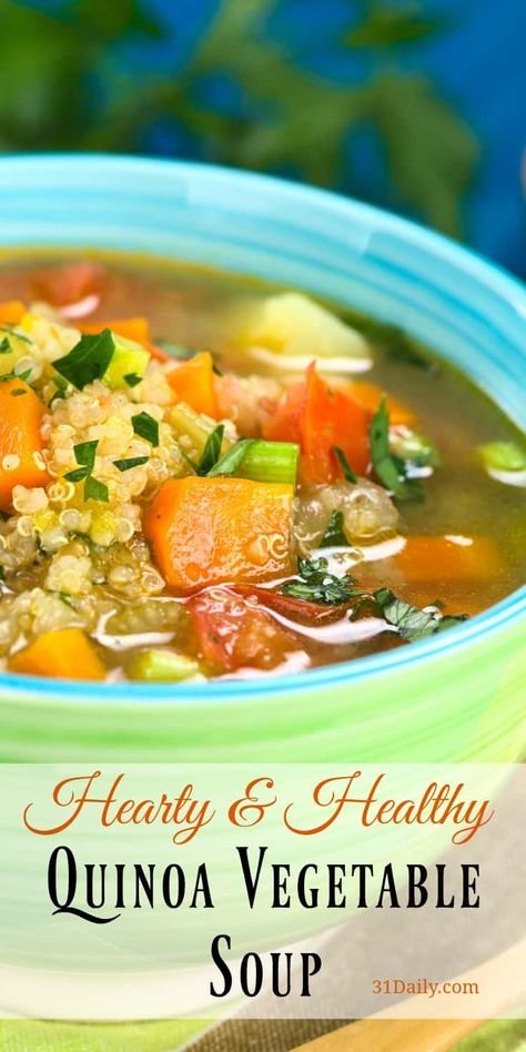 Quinoa Vegetable Soup with Leeks, Carrots and Potatoes Soup With Leeks, Hearty Vegetarian Soup, Best Vegetable Soup Recipe, Chicken Quinoa Soup, Quinoa Vegetable Soup, Pegan Recipes, Healthy Chicken Soup, 31 Daily, Soup Vegetable