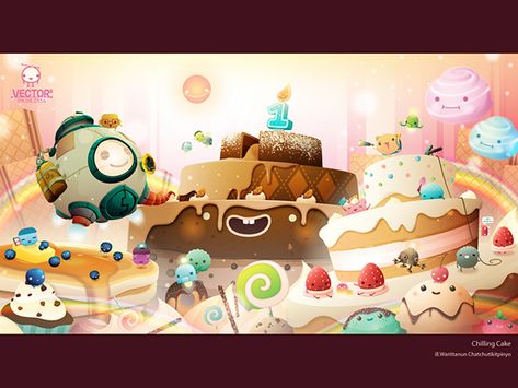 some time i want to go to cake land and eat them all. Candy Landscape, Hug Illustration, Cake Land, Rabbit Cake, Cake Illustration, Candy House, Cake Games, Candy Theme, Big Cakes