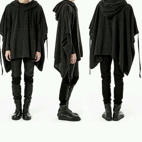 Poncho Fashion Reference, Black Clothes, Knit Poncho, Nice Clothes, Black Outfits, Men Clothes, Knitted Poncho, Male Fashion, Mode Inspo