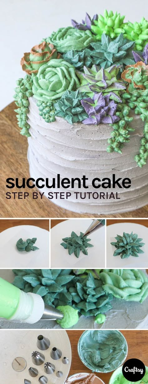 Succulent Cakes, Buttercream Designs, Succulent Cake, Cactus Cake, Cupcake Cake, Cake Decorating Tutorials, Cake Tutorial, Cake Decorating Tips, Fancy Cakes