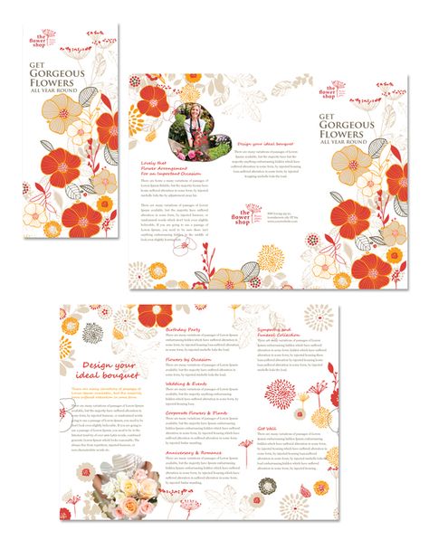 Florist Shop Tri Fold Brochure Template http://www.dlayouts.com/template/119/florist-shop-tri-fold-brochure-template Florist Brochure, Online Brochure Design, Modern Flower Shop, Pastel Branding, Flower Shop Branding, Architectural Tiles, Tri Fold Brochure Template, Brochure Graphic, Art Brochures