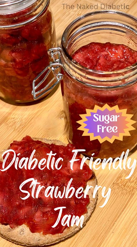 Easy to make Strawberry Jam recipe for diabetics. Sugar Free Freezer Jam, Low Sugar Strawberry Jam Recipe, Recipe For Diabetics, Strawberry Freezer Jam Recipe, Low Sugar Jam Recipes, Make Strawberry Jam, Canning Jams, Sugar Free Jam Recipes, Sugar Free Strawberry Jam