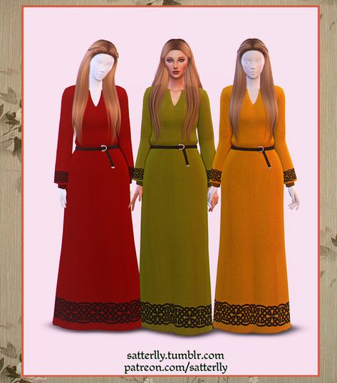 Simple viking dress - Hilda | satterlly en Patreon Sims 4 Decades Challenge, Sims Medieval, Sims Stories, Medieval Clothes, Viking Dress, Sims 4 Dresses, The Sims 4 Download, Best Sims, Sims 4 Cas