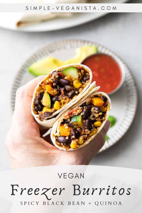 ￼Spicy Quinoa & Black Bean Vegan Burritos... Freezer friendly, quick and easy to make, and a perfect meal prep idea. Make ahead for a healthy lunch or dinner. The whole family will love them! #mealprep #veganrecipes #healthyrecipes #cleaneating #dinner #lunchideas #quinoa Quinoa Burrito, Freezer Burritos, Veggie Meal Prep, Bean Quinoa, Bean Burrito, Vegan Burrito, Black Bean Quinoa, Vegan Quinoa, Plant Based Diet Recipes