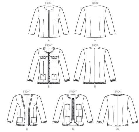 Chanel Jacket Pattern, Stays Pattern, Coin Couture, Flat Drawings, Jacket Ideas, Flat Sketches, Jacket Pattern Sewing, Fashion School, Couture Sewing Techniques