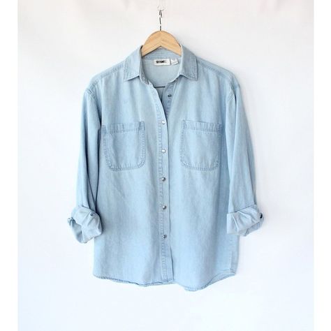 Light Denim Shirt, Jean Button Up Shirt, Blue Shirt With Jeans, Button Up Shirt Womens, Spring Denim, Blue Button Up Shirt, Denim Blouse, Denim Color, Light Blue Jeans