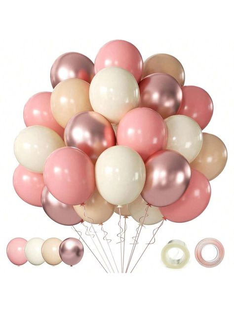 [All-in-One Kit]: This pink rose gold balloons kit includes everything you need to create a stunning decoration, metallic chrome rose gold balloons 10pcs, retro dusty pink balloons 20pcs, beige balloons 15pcs, blush nude balloons 15pcs, rose god balloon ribbons 32ft and balloon strap 16ft. The size of the balloon is about 12 inches after inflation. The synergy of rose gold pink blush beige balloon can make any party or occasion more elegant. [Pink Rose Gold Party Balloons]: Our chrome rose gold Pink Party Balloons, Balloons For Birthday, Balloon Ribbon, Rose Gold Balloons, Balloon Kit, Rose Gold Party, Vintage Wedding Decorations, Pink Metallic, Pink Party