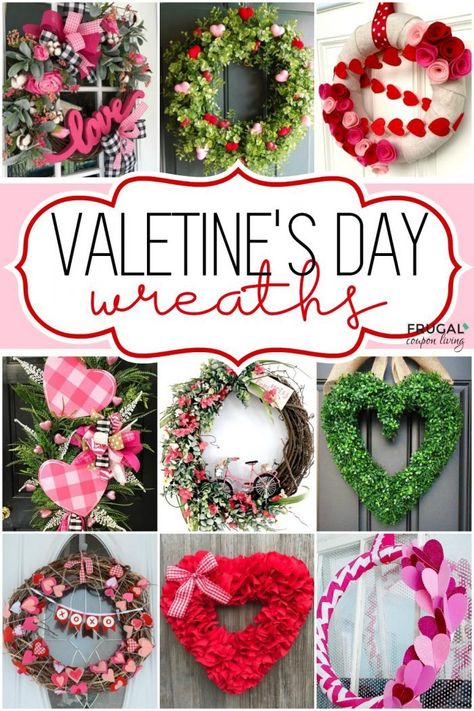 DIY Valentine Wreath Crafts - Adorable Valentine's Day Decor Ideas for Your Door. #FrugalCouponLiving #valentinesday #valentinesdaycrafts #valentinesdaywreath #valentinewreath #valentinecrafts #diyvalentinesday #valentinesdaydiy #wreathmaking #wreathsforfrontdoor #wreathtutorial Valentines Day Wreaths, Valentine Wreath Craft, Diy Valentines Day Wreath, Valentine Wreath Diy, Diy Valentines Decorations, Valentines Day Photos, Diy Valentine, Diy Fall Wreath, Valentine Day Wreaths