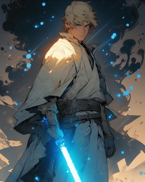 Star Wars Anime Art, Male Jedi Art, Jedi Illustration, Jedi Character Design, Luke Skywalker Art, Jedi Padawan, Jedi Art, A Level Art Sketchbook, Star Wars Fashion