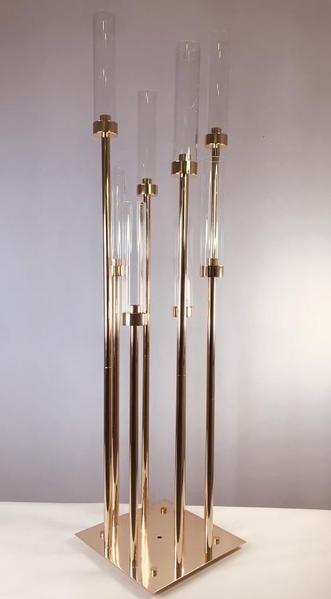 PRICES MAY VARY. Tall Centerpiece ：Decorate your wedding with a 50-inch gold candlestick candle holder centerpiece. High Quality：Candelabra made of metal and crystal glass. The electroplating process on the surface makes the candle holder sparkle. Size：Each order is for 1 candle holder. Overall Height: 50"(Contains glass tube), Base Size: 11" x 11". Total of 8 glass shades. Classic Elegance: The tall golden candelabra adds a touch of perfection to your wedding, illuminating a dazzling, dreamy pr King Table Centerpieces, Tall Black Vases Centerpiece, Black Gold And White Table Setting, Masculine Event Decor, Christmas Candle Table Centerpieces, Big Wedding Centerpieces, Gold Candelabra Centerpiece Wedding, Gold Lantern Centerpieces, Tall Candle Centerpieces Wedding