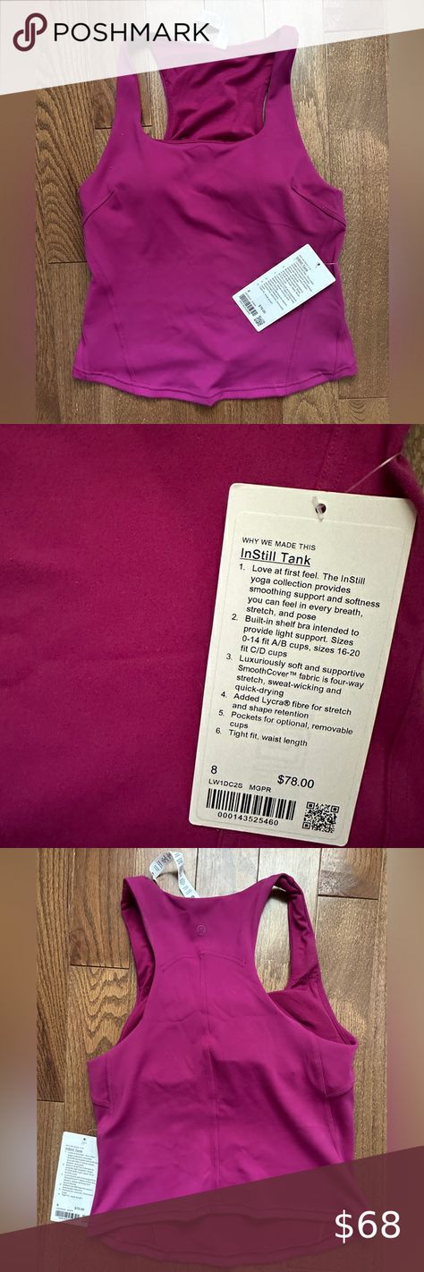 Lululemon Athletica InStill Waist Length Tank Size 8 Magenta Purple, Waist Length, Poshmark Lululemon, Lululemon Athletica, Tights, Tags, Purple, Outfit Inspo, Plus Fashion