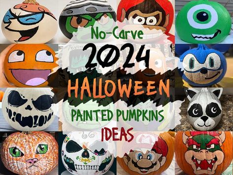 100+ No Carve Painted Pumpkin Ideas for Halloween 2024 - Designbolts Green M&m Pumpkin Painting, Sonic Pumpkin Painting Ideas, Cute Decorated Pumpkins, Pumpkin Painting Ideas Animals, No Cut Pumpkin Decorating, Ufo Pumpkin Decorating, Minecraft Pumpkin Painting, Skeleton Painted Pumpkin, Marvel Pumpkin Painting