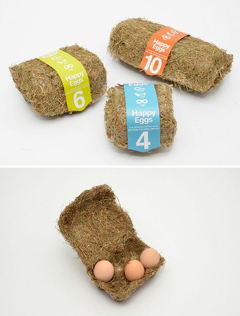 Sustainable Egg Boxes Made Of Hay That Is Heat-pressed Into Carton Shapes Eco Packaging Ideas, Eggs Packaging, Natural Packaging, Clever Packaging, Egg Packaging, Carton Design, Food Box Packaging, Honey Packaging, Juice Packaging