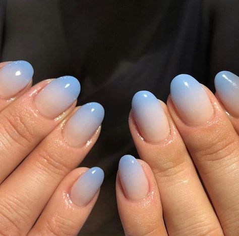 Nude To Blue Ombre Nails, Baby Blue Ombre Nails, Ombre Nails Blue, Blue Ombré Nails, Faded Nails, Blue Ombre Nails, Unghie Sfumate, Light Blue Nails, Baby Blue Nails