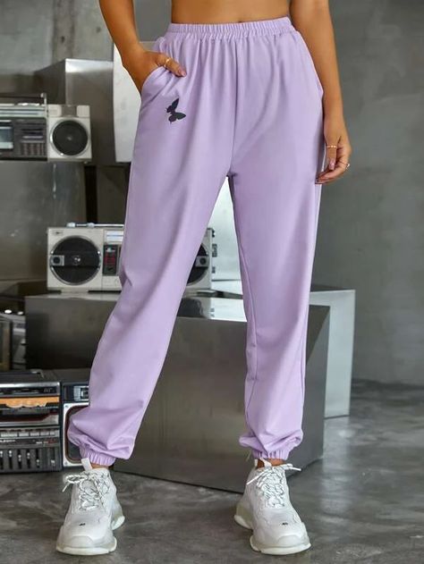 Butterfly Print Slant Pocket Sweatpants | SHEIN USA Modest Workout Clothes, Sweatpants Shein, Butterfly Clothes, Women Sweatpants, Cute Sweatpants, Pocket Sweatpants, Lazy Outfits, Amsterdam Netherlands, Tween Outfits