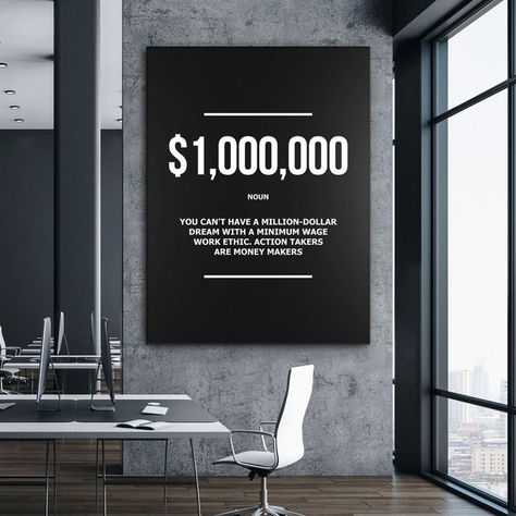 1 Million Dollar Definition Wall Art Motivational Office Decor Millionaire Canvas Print, 1 Million Dollars Noun Sign, Money Modern Art Print Noun Definition, Freedom Wall, Definition Wall Art, Team Quotes, Tiny Office, Company Quotes, Home Workspace, Trading Quotes, Wall Art Office