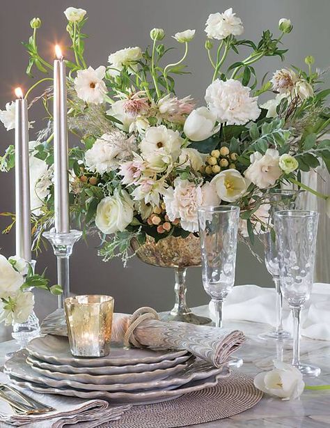 5 Fabulous Winter Flower Arrangements - Southern Lady Mag Winter Flower Arrangements, Winter Floral Arrangements, Pink Flower Arrangements, Mercury Glass Votives, Altar Flowers, Hypericum Berries, Pale Pink Roses, Southern Lady, Dendrobium Orchids