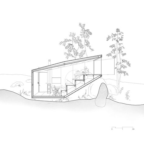 Forest Architecture, Model Photoshop, Forest Retreat, Drawing Block, Retreat House, Tiny Cabins, Architectural Section, Tiny Cabin, Autocad Drawing