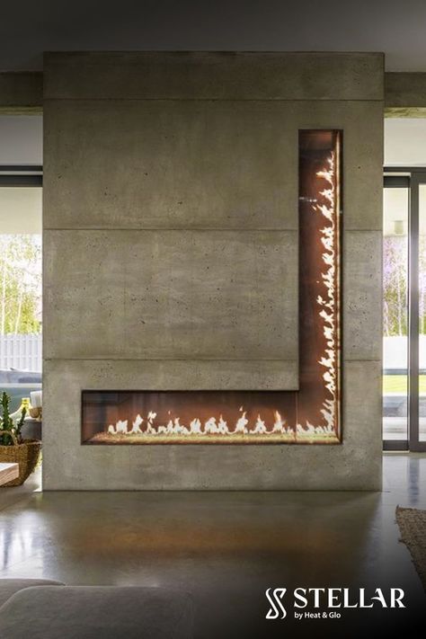 Have you ever seen a fireplace design like this? Stellar by Heat & Glo offers custom fireplaces in any shape or size. Modern Fireplace Design, Fireplace Design Ideas, Spa Interior Design, Gas Fireplaces, Ethanol Fireplace, Spa Interior, Custom Fireplace, Contemporary Fireplace, Electric Fires