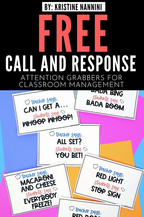 Want to change up your classroom management style? Click through to find out about the call and response classroom management technique for back to school time! These call and response cards are the perfect attention grabbers for your 1st, 2nd, 3rd, 4th, 5th, and 6th grade classrooms. Teacher Call Outs, Classroom Call Backs Attention Grabbers, Teacher Call And Response, Attention Grabbers For Middle School, Middle School Call And Response, Call And Response Middle School, Middle School Call Backs, Kindergarten Attention Grabbers, Class Call Backs