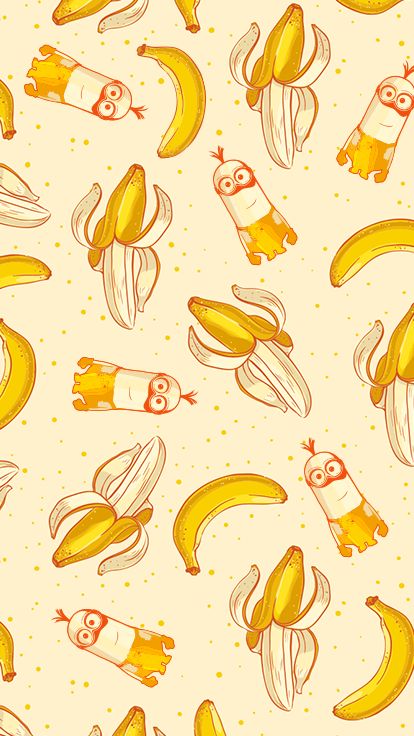 Minions Meet Bananas. Download the wallpaper for your iPhone now! Banana Wallpaper Cute, Banana Background, Minion Background, Minion Wallpaper Iphone, Cute Minions Wallpaper, Wallpaper Film, Banana Wallpaper, Minion Art, Whatsapp Info