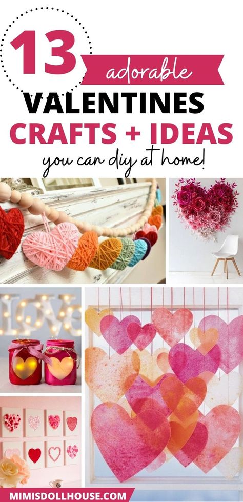 Valentine's Day: Cute Valentine Crafts.  Looking for some fun crafty Valentine ideas...I'm sharing some gorgeous and easy to DIY Valentine crafts today.  Be sure to check out all of our Valentine's Day ideas and inspiration. via @mimisdollhouse Valentine Craft Older Kids, Homemade Valentines Day Decorations, Vday Crafts For Adults, Valentine Crafts With Kids, Valentines Paper Crafts For Adults, Easy Crafts For Valentines Day, Valentine Crafts For Teens To Make, Valentine Crafts Adults, Diy Valentines Art