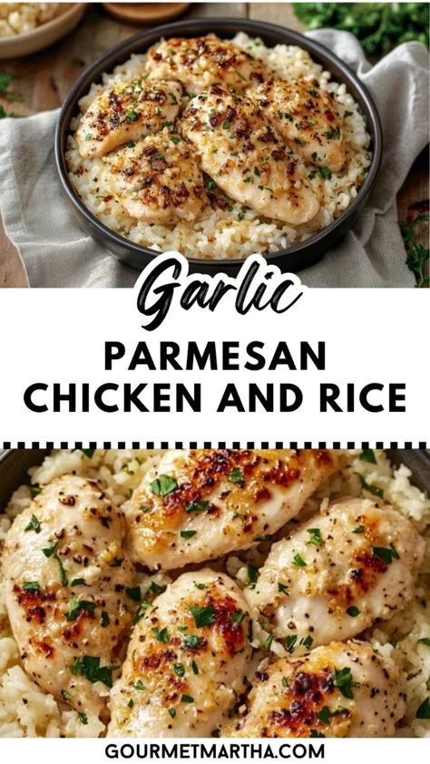 This Garlic Parmesan Chicken and Rice recipe is a flavor-packed, one-pan meal that combines tender chicken, creamy Parmesan, and garlic-infused rice for an effortless dinner. Perfect for busy weeknights, this dish brings comfort and gourmet taste without the hassle of extra dishes. Whip up something special – get the recipe now #onepandinner #garlicparmesanchicken #easychickenrecipes #dinnerinspo #chickenandrice #familydinnerideas #quickmeals #comfortfood #weeknightdinner #parmesanrecipes #savor Instant Pot Garlic Parmesan Chicken Rice, Dinner Ideas With Chicken Healthy, Chicken In Parmesan Cream Sauce, Easy And Fast Chicken Recipes, Chicken Tenderloin Recipes With Rice, Garlic Butter Chicken With Parmesan Rice, Chicken Scampi With Garlic Parmesan Rice, Best Chicken And Rice Recipe, Chicken And Rice Recipes Easy