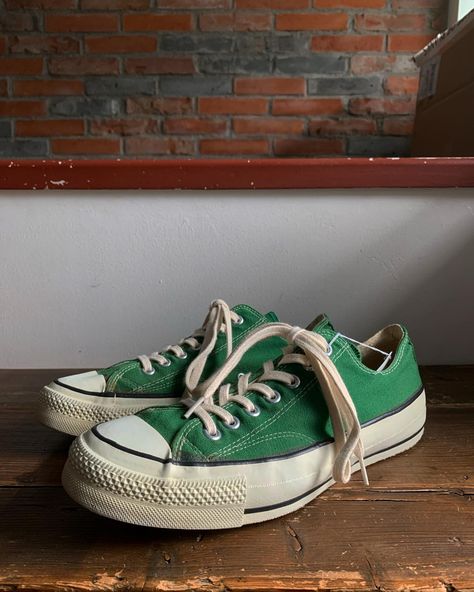 70s CHUCK TAYLOR Green Size 9 1/2 Good condition‼️ #jamclothing #vintageclothing #vintage #vintagesneaker #古着 #ビンテージ | Instagram Vintage Converse, Vintage Sneakers, December 7, Chuck Taylor, Chuck Taylors, Vintage Outfits, Converse, Green, On Instagram