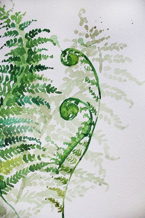 Fern Watercolor, Organic Art, Diy Watercolor Painting, Watercolour Inspiration, Tableau Art, Watercolor Flowers Paintings, Botanical Watercolor, Watercolor Leaves, Botanical Drawings