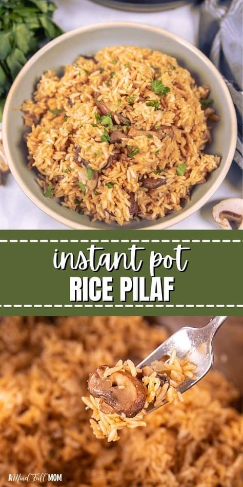 Instant Pot Rice Pilaf is a fast and flavorful side dish made with rice, mushrooms, and onions that are cooked to perfection in a richly seasoned broth. This is one side dish your family won't be able to get enough of! Instant Pot Rice Pilaf, Easy Rice Pilaf, Buttery Rice, Instant Pot Rice, Rice Pilaf Recipe, Pilaf Recipes, Side Dishes For Chicken, Rice Side Dishes, Rice Pilaf