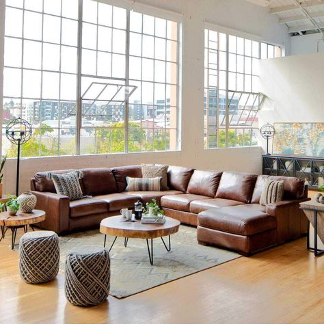 Landmark | Jerome's Furniture Brown Leather Sectional, Leather Sectional Living Room, Modern Leather Sectional Sofas, Italian Leather Sectional Sofa, Modern Leather Sectional, Leather Sectionals, Corner Lounge, Lounge Suit, Living Room Decor Brown Couch