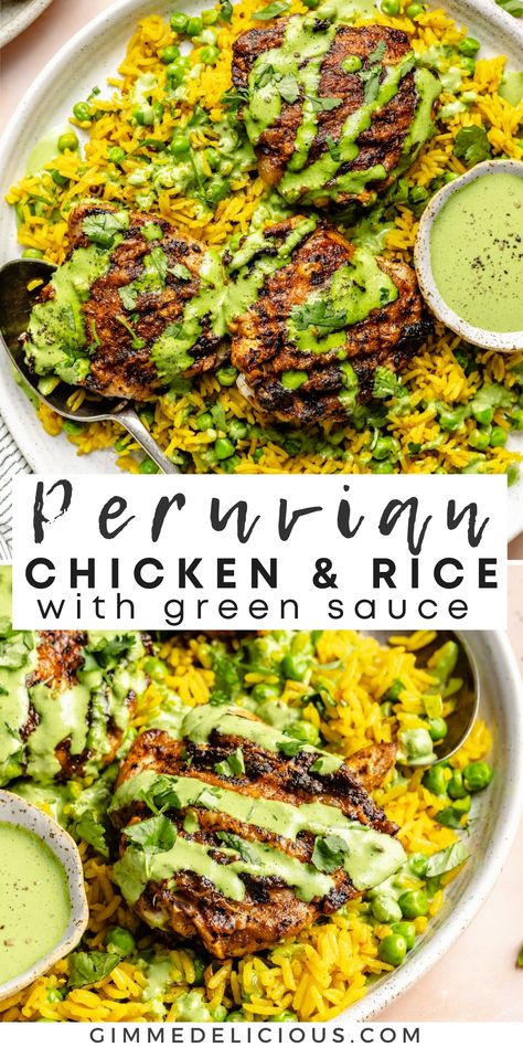 Peruvian Chicken Peruvian Chicken Rice Bowls, Green Chicken And Rice, Peruvian Chicken Side Dishes, Peruvian Chicken With Green Sauce, Grilled Chicken Breast Dinner Ideas, Peruvian Chicken And Rice, Chicken And Rice Sauce, Green Chicken, Peruvian Rice