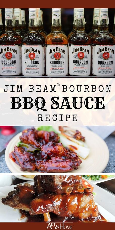 Jim Beam® Bourbon BBQ Sauce Recipe | Art & Home Jim Beam Apple Recipes, Bourbon Barbecue Sauce Recipe, Bourbon Bbq Sauce Recipe, Bourbon Bbq Sauce, Bbq Sauce Homemade Easy, Homemade Bbq Sauce Recipe, Recipe Art, Tangy Bbq Sauce, Recipes Drinks