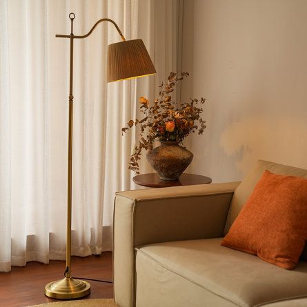 Mercer41 Maraia 62.2'' Golden Arched/Arc Floor Lamp | Wayfair Vintage Style Floor Lamp, Vintage Gold Floor Lamp, Cottage Core Floor Lamp, Vintage Floor Lamps Living Room, Cozy Floor Lamp, Retro Floor Lamp, Mid Century Modern Floor Lamp, Bungalow Remodel, Vintage Floor Lamps