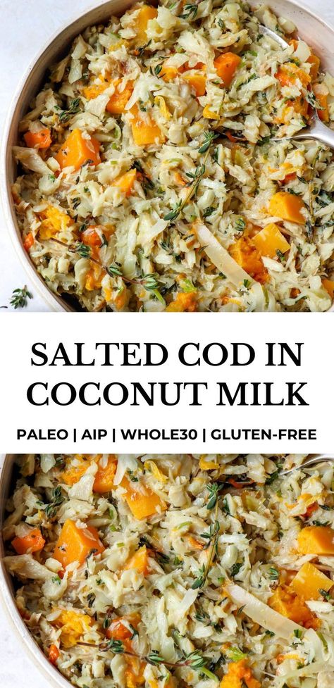 Aip Appetizers, Salted Cod, Whole30 Dinner Recipes, Aip Paleo Recipes, Whole30 Dinners, Coconut Milk Recipes, Cod Recipes, Aip Paleo, Aip Recipes