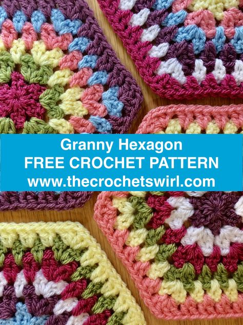 This is a free pattern on my crochet blog for how to make Granny Hexagons, half Hexagons and quarter Hexagons. Photos illustrate steps. #crochet #grannyhexagon #crochetmotif #crochetblanket Crochet Stitches Uk, Crochet Swirl, Hexagon Crochet Pattern, Modern Haken, V Stitch Crochet, Crocheted Squares, Modern Crochet Blanket, Crochet Square Blanket, Granny Square Crochet Patterns Free