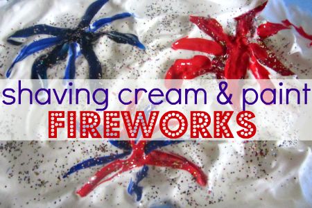 Shaving cream and paint fireworks. Paint Fireworks, Shaving Cream Painting, Patriotic Activities, Kids 4th Of July, 4th Of July Games, Sensory Activity, Patriotic Crafts, Healthy Meals For Two, Preschool Theme