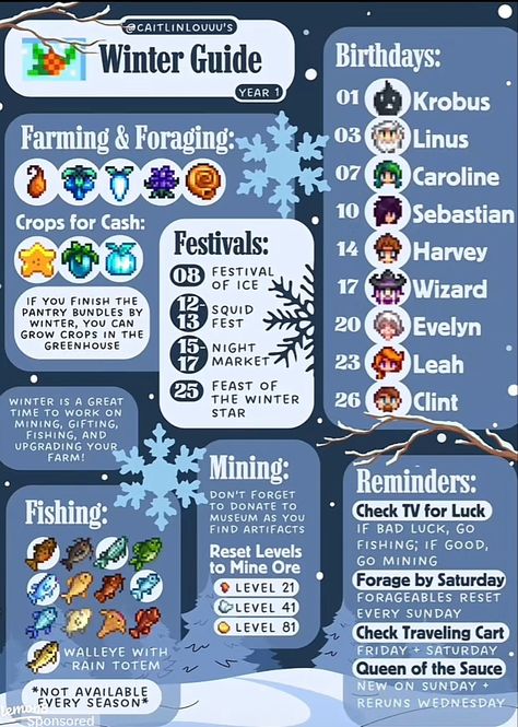 Stardew Valley Animal Farm Layout, Stardew Valley House Color, Stardew Valley Farm Types, Stardew Guide, Winter Stardew Valley, Stardew Valley Help, Stardew Valley Gift Guide, Stardew Valley Seasons, Stardew Valley Winter Tips